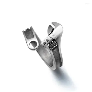 Klusterringar De eleganta vintage S925 Sterling Silver Wrench Ring är justerbar för mäns hiphop -rockparty smycken gåvor