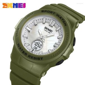 Wristwatches SKMEI Original Genuine Army Green Pink Watch Low Saturation Color Matching Three Time Date Stopwatch Chronograph 2125