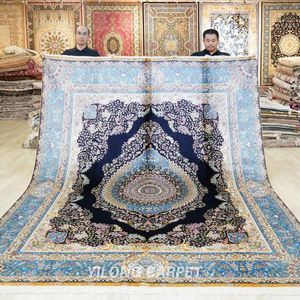 Carpets 8'x10' Hand Made Large Turkey Rugs Medallion Exquisite Blue Silk (TJ417A)