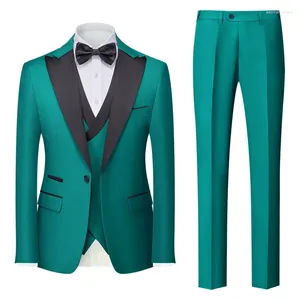 Men's Suits Green Suit 3 Piece Wedding Party Dress Jacket With Pants Vest Red Black White Male Sets Large Size M-5XL 6XL