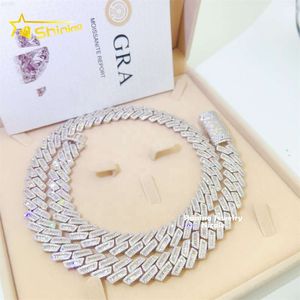 Biżuteria Wysoka jakość Bling 925 Srebrny 15 mm Hip Hop Miami lodowe VVS Moissanite Bagieette Cuban Link Sain