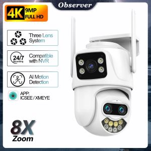 Камеры 9MP Wi -Fi IP -камера на открытом воздухе 8x Zoom Ptz Duallens Двойной экран AI Humanoid Detection Auto Tracking Onvif Supillance Icsee Icsee