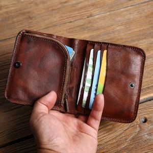 Portafogli uomini in pelle originale con rullasche con le rughe carta di credito con zip tasca sacca mini moneta snello short borse borsetta portafoglio minimalista per maschio