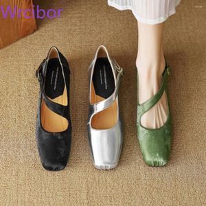 Lässige Schuhe Frauen Flats Ballett Mary Jane ein Wort mit quadratischer Kopf kleiner Leder Frühling und Sommer Retro Single