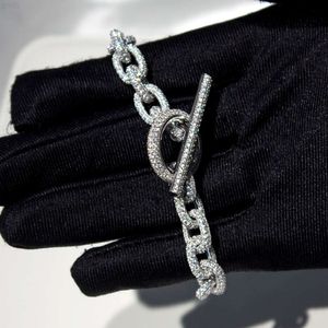 Luksusowy mrożony kubański łańcuch linków 8 mm szerokość VVS Moissanite Diamond 925 Srebrna Bransoletka łańcucha kubańskiego