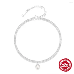 Anklets 925 Sterling Silver Pearl Double Layer Chain Beach Party Creative Luxury Barefoot Jewelry 2024 Summer Trend Bracelet