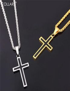 Pendanthalsband Collare Gold Cross Men 36L Rostfritt stål Religiöst Jesus Crucifix Halsband Kvinnesmycken P9522939667