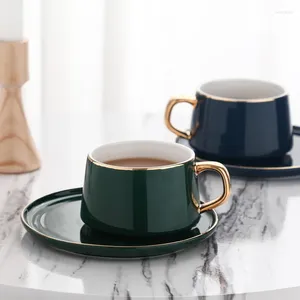 Muggar European Ceramic Coffee Cup Classic Simple Pure Color Mug Set With Spoon Luxury High Value Afternoon Tea Gift Souvenir