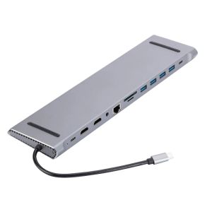 Stationer MST Multi -skärm Display 12 i 1 dockningsstation Högdefinition USB3.0 Typ C till Dual HDMI Hub 1080p RJ45 12 I 1 USB C Hub