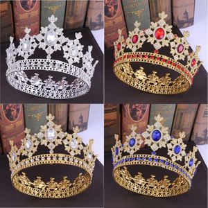 Färger 5 Crystal Queen Round Baroque Royal King Rhinestone Big Tiaras Headpieces Princess Wedding Crowns Jewets Gifts