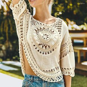 Sommerfrauen Cover Boho Blumen Kimono Strickjacken Sie sich halb Ärmeln Beach Badebekleidung Bluse -Hemden für weibliche Tops