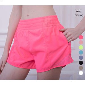 2023 LU heiße Damen-Yoga-Shorts, Hosen, Taschen, schnell trocknend, Fitnessstudio, Sport-Outfit, hochwertiger Stil, LU-Sommerkleider, Elasti