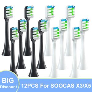 Huvuden 12 st för Soocas x3/x3U/x5 borsthuvuden Byt ut mjuk Dupont Brestle Nozles Sonic Electric Tooth Brush Clean Borste Vakuum