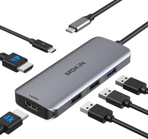 Hubs Docking istasyonu USB C - Çift HDMI Adaptör, Mokin USB C HUB Windows için çift HDMI Monitör, Çift HDMI ile USB C Adaptörü, 3 USB bağlantı noktası