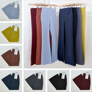 LL Women's Yoga Solid Color Groove Fitness Gym Women's Elastic Wide Dew Leg Flare Pants Bottom Pants High Waist Thin Summer Flare Pants