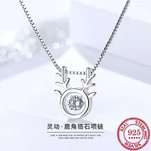 Chains S925 Sterling Silver One Deer Has Your Collarbone Chain Women's Spirit Zircon Antler Necklace Pendant Accessories Christmas