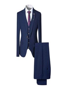 2018 Dark Navy Satin Men039S Suit Clasic Fit 3Pieces Mens Suit Blazer One Button Tuxedo Business Wedding Party JacketPantsve7531896