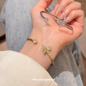 Bangle Luxury Butterfly Simple Open Bracelet For Women White Zircon Charm Gold Color Bangles Jewelry Gift Pulsera De Mujer