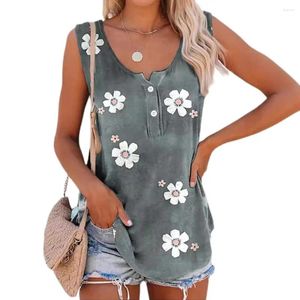 Kvinnors tankar Kvinnor Floral Print Vest Tank Tops för Summer Streetwear med knappar Löst flytande tunika skjorta damer