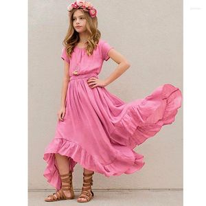 Abiti da ragazza Abbigliamento per bambini europei e americani per ragazze Summer Solid Cotton Cink Open Back Dress Abiti corti Abiti irregolari