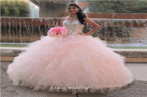 Vestido rosa quinceanera vestido de alta qualidade com miçangas de cristal doce 16 vestidos de festa longa vestido de festa vestido de baile plus size vestidos de 15 anos8234489