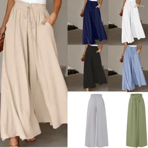 Men's Pants Summer Women's Wide Leg Trousers Elastic Waist High Long Culottes