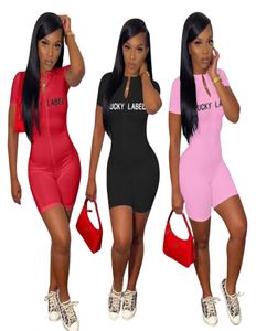 Summer Women Lucky Label Sexy Jumpsuits Bodycon Bodysuit krótkie rękawie Zabracze Onepiece Rompers Letter XL Night Club kombinezon 516924881