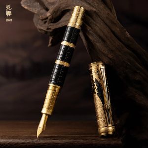 Pens Hongdian Qin Dynasty Series 14K Fine Nib Fountain Pen Exquisite Retro Calligraphy Writing Piston Engraved Chinese Style Pen Gift