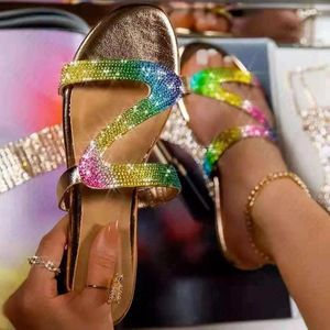 Slippers Women Flats Crystal Summer Sandals 2024 Moda Rome Beach Slides Casual Flip Shop Shoes Bohemian Mujer