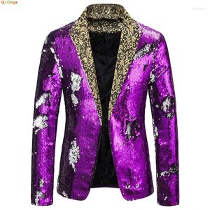 Ternos masculinos Gold Borded Bordeded decote em Vacal de casamento Vestido de festas de casamento Top azul vermelho preto Blazers espumante Embelezamento de lantejoulas xxl