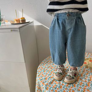 Primavera de outono de outono bebê menino meninas calças calças de calças de crianças algodão casual infantil moda calça jeans roupa de jeans 240418