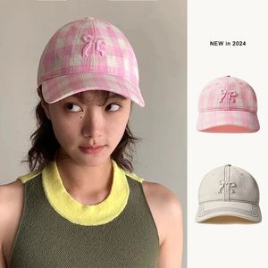 Ins Bow Knot Baseball Caps Korean Fashions Plaid Women Hats Spring and Summer Adjustable Sunscreen Versatile Hip-hop Hat 240323