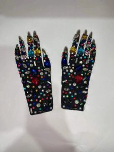 Necklaces Luxurious Colorful Rhinestone Mesh Gloves Shining Crystal Short Gloves Nightclub Party Outfit Stage Performance Show Accessories