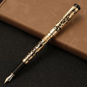 Ручки Винтаж Jinhao 5000 Luxury Metal Fountain Pen Blackgold Beautiful Dragon Texture Carving EF/F/M/Bent Office Business Gift Pen