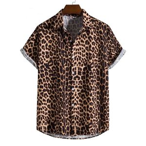 Leopard Hawaiian Sexig blommig manlig Camisa Slim Fit Short Sleeve Party Beach Casual Mens Shirts For Man Clothing Social Retro 240418