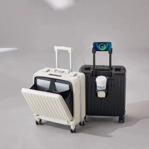 Luggage Suitcase Front Opening Luggage Aluminum Frame Travel Bag USB Mobile Phone Holder Small Suitcases Travel Password Trolley Bag