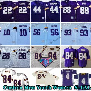 Custom 75th Vintage 53 Mick Tingelhoff 1968 Maglie da calcio 10 Fran Tarkenton 64 Randall McDaniel 73 Ron Yary 88 Alan Page 84 Randy Moss 70 Jim Marshall 55 Studwellwell