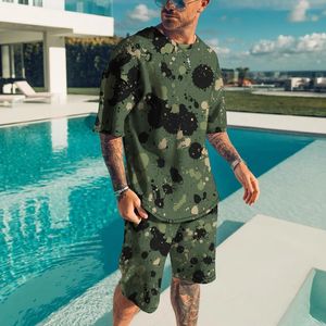 Resumo 3D Imprimir camuflagem tshirts shorts conjuntos de homens casuais moda de tamanho curto de manga curta calças de camiseta de homem ternos de roupas 240416