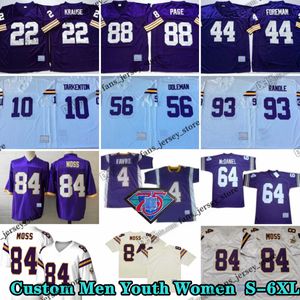 Anpassad S-6XL Throwback 84 Randy Moss fotbollströjor 28 Adrian Peterson 81 Carl Eller 4 Brett Favre 64 Randall McDaniel 73 Ron Yary 88 Alan Page 70 Jim Marshall 22 Krause