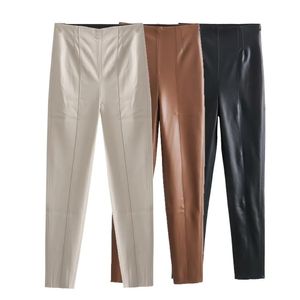 Taop Za Spring Product Womens Fashion e Casual Versatile Slim Fit imitazione in pelle in pietra leggera leggings 240410