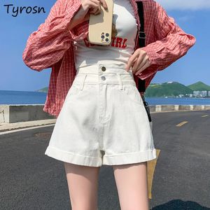 Denim Shorts Women Hohe Taille Button Fly Crimp Wed Bein Hosen Ulzzang Casual Baggy Short Mujer S-5xl Kleidung Streetwear 240418