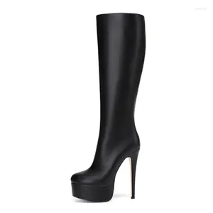 Boots MKKHOU Fashion Knee Length Women's Round Head Thick Bottom Thin Heel 15cm High Leather Modern Long