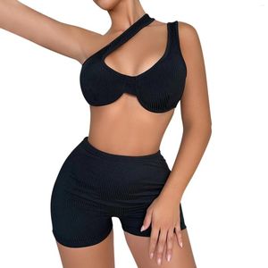 Bras Sets Ladies Fashion One Shoulder Bra Casual Sexy Low Cut Sports Yoga Lingerie Ribbed Underwear Classic Two For Women