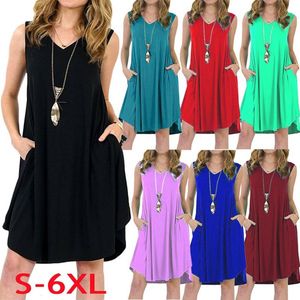 Sleeveless Pocket V Neck Vest Dress Womens Clothing