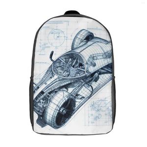 Rucksack schillernde Sportwagen Zeichnungen Skizzierstil Wander Backpacks Boy Girl Streetwear School Taschen Custom Print Rucksack