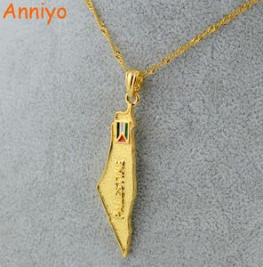 Anniyo Palestina Mapa Nacional Bandeira Pingente Colares Cadeia Jóias de cor de ouro para homens Homens Palestino Presente 0051015237809