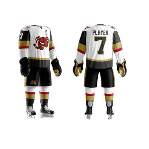 Hockeytrikots Hitze -Sublimation Eishockey Uniform Team Uniform Straight Herren Schiedsrichter Uniform Childrens Eishockeyuniform in Schüttung