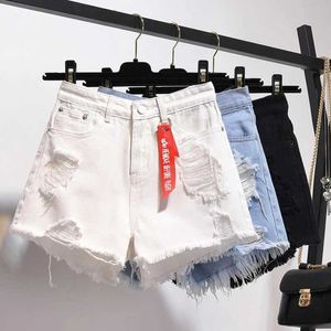 Damskie szorty Zoki duże rozmiary Dżinsowe Kobiety Kobiety Summer Tassel High talia Czarne dżinsy w trudnej sytuacji Koreańska moda Pure Cotton Strt Wear Y240420