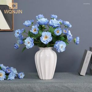 Dekorativa blommor Peony Artificial Flower Fake Bouquet Branch Pink White Blue For Home Decor House Wedding Decoration Indoor Garden