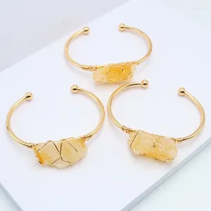 Brangle нерегулярный сырой цитрин, широко открытый для женщин, золотой цвета, подлинный камень, регулируемые браслетные украшения